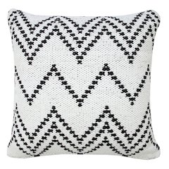 Ox Bay Hand-Woven White/Black Chevron Cotton Blend Pillow Cover