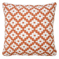 Modern Motif Woven Geometric Checker Cotton Blend Throw Pillow, Orange