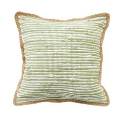 Ox Bay Hand-Woven Green/White Bordered Cotton Blend Pillow Cover