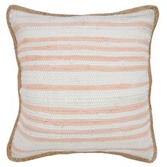 Coral Pink and White Striped Jute Bordered Throw Pillow