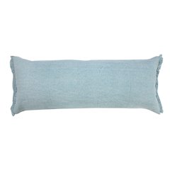 Light Blue Solid Stonewash Lumbar Throw Pillow with Fringe