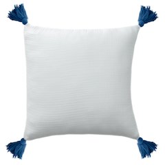 Amari Turkish Cotton Poly Filled Pillow in White/Blue, 20" x 20"