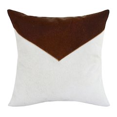 Austin Leather blend Poly Filled Pillow in Ivory/Brown, 20" x 20"