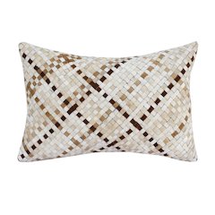 Austin Leather blend Poly Filled Pillow in Ivory/Brown, 16" x 24"