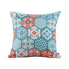 Mosaic Performance Poly Filled Pillow in Blue/Orange, 20" x 20"
