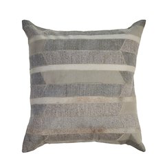 Wayne Gray/Tan Striped Wool and Faux Fur Blend Pillow Cover