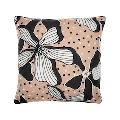 Beige/Black Tropical Floral Hand-Woven Throw Pillow Cover