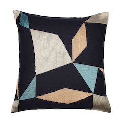 Denim Blue/Beige Contemporary Geometric Hand-Woven Throw Pillow Cover