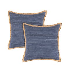 Riley Cotton and Jute Pillow Set of 2 in Blue/Tan, 20" x 20"