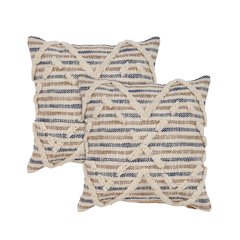 Oslo Cotton Pillow Set of 2 in Blue/Tan, 18" x 18"