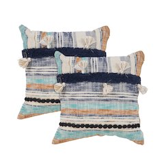 Destin Cotton Pillow Set of 2 in Blue/Multicolored, 18" x 18"