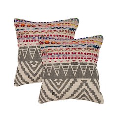 Chindi Cotton Blend Pillow Set of 2 in Multicolored/Gray, 18" x 18"