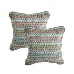 Coil Cotton Blend Pillow Set of 2 in Green/Blue, 18" x 18"