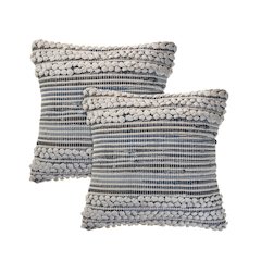 Mindy Cotton Blend Pillow Set of 2 in Blue/Gray, 18" x 18"
