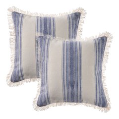 Seashore Cotton Pillow Set of 2 in Blue/White, 18" x 18"