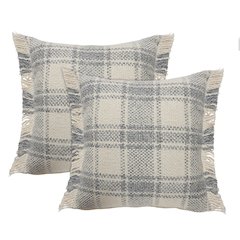 Drew Cotton Blend Pillow Set of 2 in Ivory/Gray, 20" x 20"