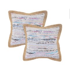 Riley Cotton and Jute Pillow Set of 2 in Multicolored/Tan, 20" x 20"