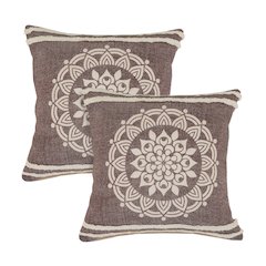 Mandala Cotton Pillow Set of 2 in Brown/White, 20" x 20"