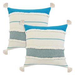 Quarry Cotton Pillow Set of 2 in White/Blue, 20" x 20"