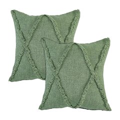 Reese Cotton Pillow Set of 2 in Green, 20" x 20"