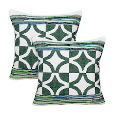 Mindy Cotton Blend Pillow Set of 2 in Green, 20" x 20"
