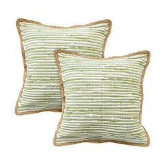 Riley Cotton and Jute Pillow Set of 2 in Green/White, 20" x 20"