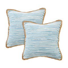 Riley Cotton and Jute Pillow Set of 2 in Blue/White, 20" x 20"