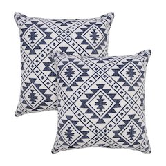Zion Cotton Pillow Set of 2 in White/Blue, 20" x 20"
