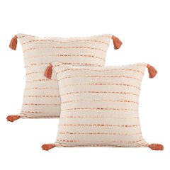 Torrent Cotton Blend Pillow Set of 2 in Orange/Ivory, 20" x 20"