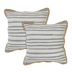 Riley Cotton and Jute Pillow Set of 2 in Gray/White, 18" x 18"