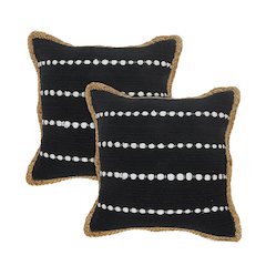 Riley Cotton and Jute Pillow Set of 2 in Black/White, 18" x 18"