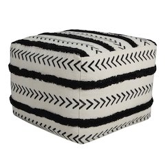 Avant-garde Cotton Indoor Pouf in White/Black, 18" x 18" x 14"