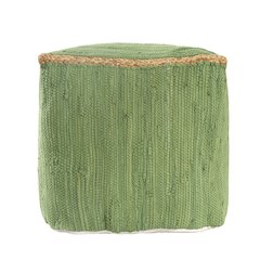 Dillon Cotton and Jute Indoor Pouf in Green, 18" x 18" x 18"