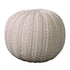 Celtic Cotton Indoor Pouf in Beige, 20" x 20" x 16"