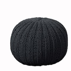 Celtic Cotton Indoor Pouf in Black, 20" x 20" x 16"