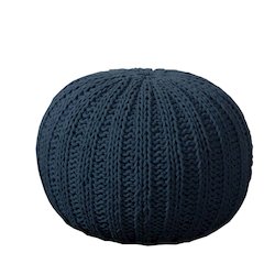 Celtic Cotton Indoor Pouf in Blue, 20" x 20" x 16"
