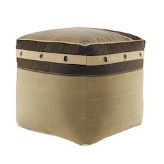 Cadet Cotton Indoor Pouf in Brown/Cream, 20" x 20" x 20"