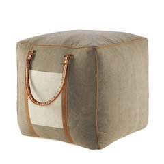 Cadet Cotton Blend Indoor Pouf in Gray/Brown, 20" x 20" x 20"