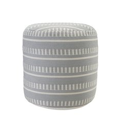Atlantis Performance Outdoor Pouf in Blue/White, 20" x 20" x 20"