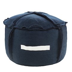Atlantis Performance Outdoor Pouf in Blue/White, 20" x 20" x 12"