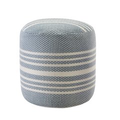 Atlantis Performance Outdoor Pouf in Blue/White, 20" x 20" x 20"