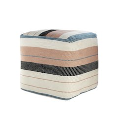 Atlantis Performance Outdoor Pouf in White/Pink, 20" x 20" x 20"