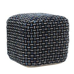 Havana Performance Indoor Pouf in Black/Blue, 16" x 16" x 16"