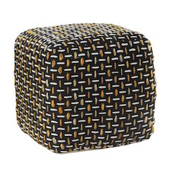 Havana Performance Indoor Pouf in Black/Yellow, 16" x 16" x 16"