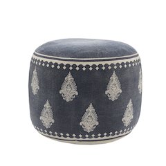 Enigma Cotton Indoor Pouf in Tan/Black, 18" x 18" x 14"