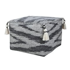 Zadia Cotton Indoor Pouf in Gray/White, 18" x 18" x 14"