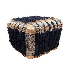 Monarch Cotton Indoor Pouf in Blue/Orange, 18" x 18" x 14"