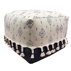 Monarch Cotton Indoor Pouf in Blue/White, 18" x 18" x 14"