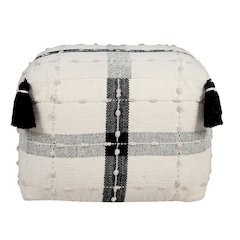 Monarch Cotton Indoor Pouf in Black/White, 18" x 18" x 14"