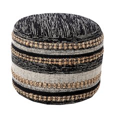 Enigma Cotton Blend Indoor Pouf in Black/White, 18" x 18" x 14"